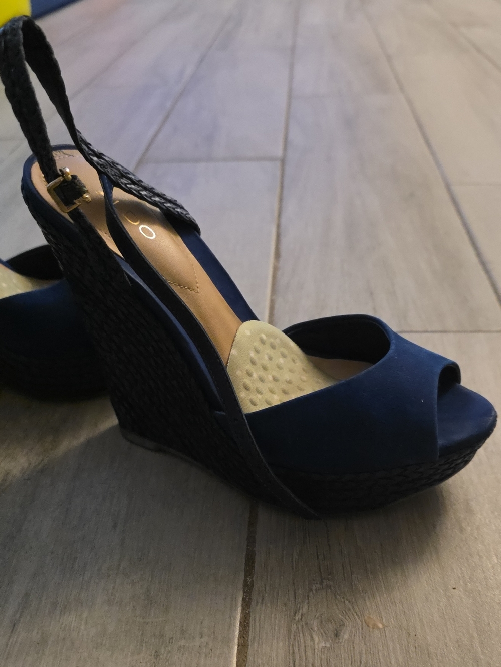 Aldo Women’s Navy Wedge Sandals - Classic Slingback Peep Toe